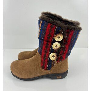 Alegria Nanook Cozy Choco Boots Brown Suede Leather Tribal Faux Fur 38 8‎